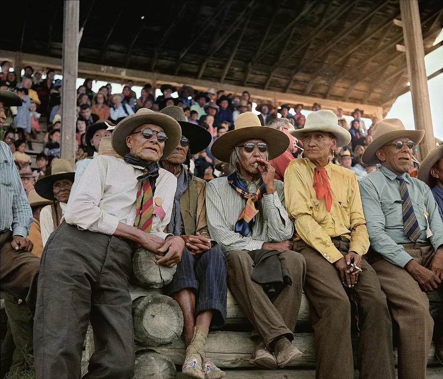 Crow Native Americans watching the rodeo at Crow fair in Montana, 1941
