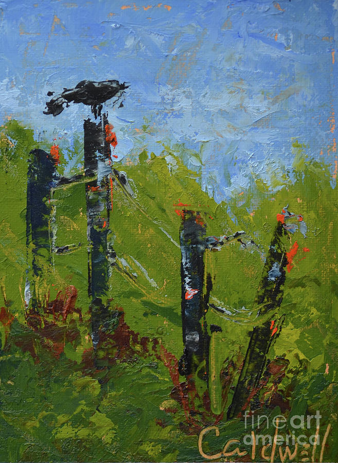 Crow on Fence Painting by Patricia Caldwell
