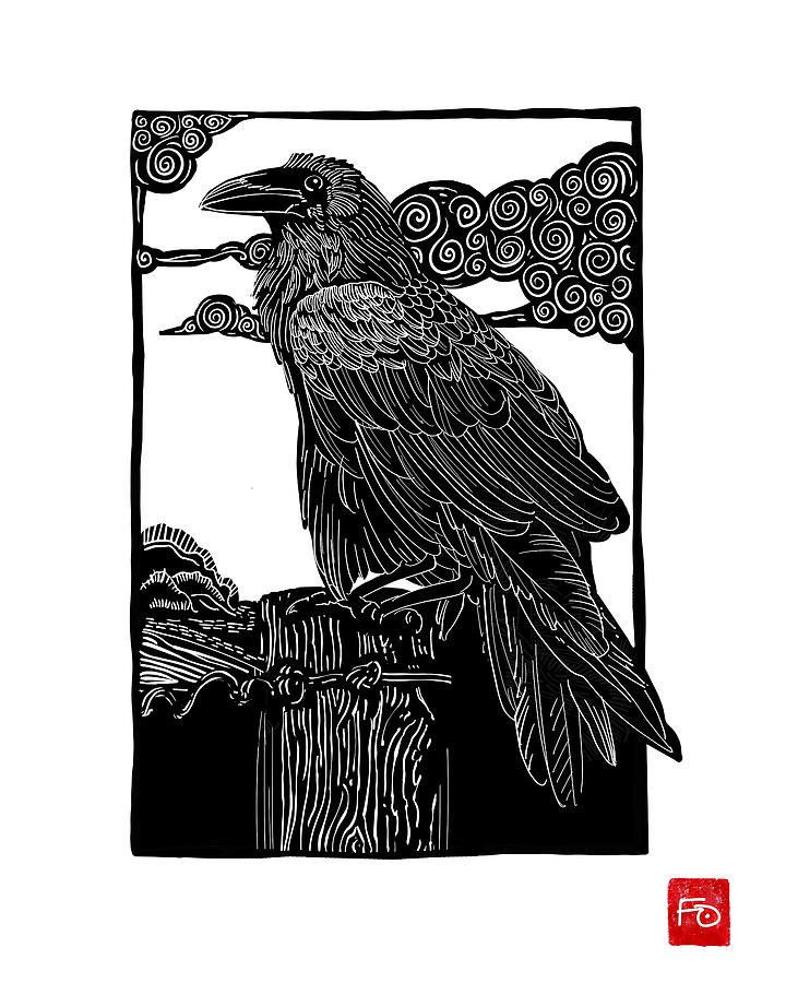 Crow Drawing - Crow by Peter Farago