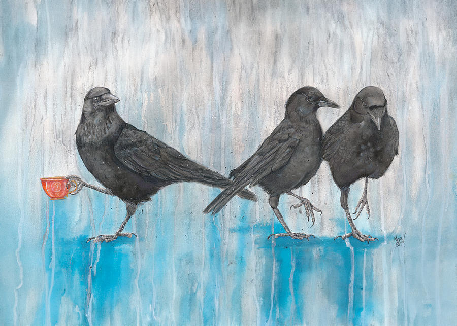 Crow Takes Tea Painting by Marie Stone-van Vuuren