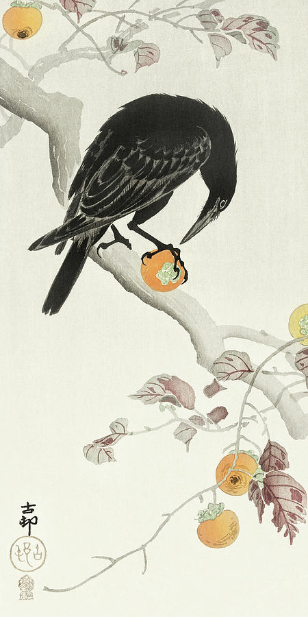 Ohara Koson Painting - Crow with khaki fruit by Ohara Koson