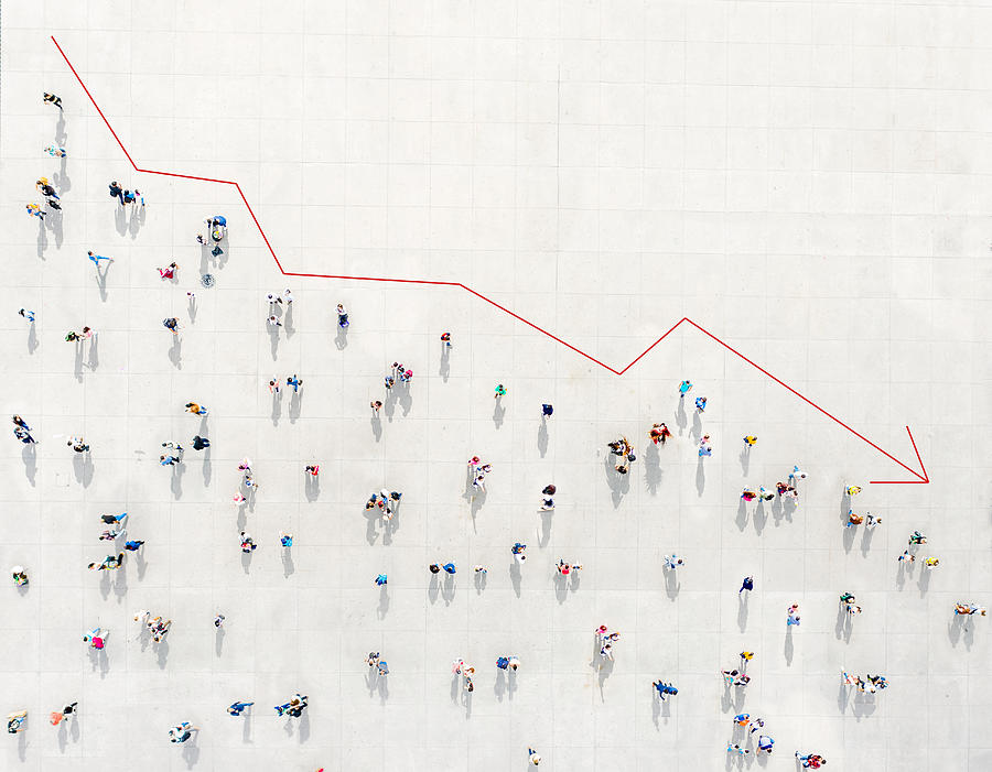 Crowd from above forming a falling chart Photograph by  Orbon Alija