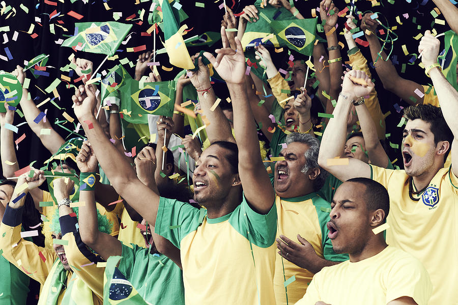 Crowd of Brazilian fans cheering Photograph by Flashpop