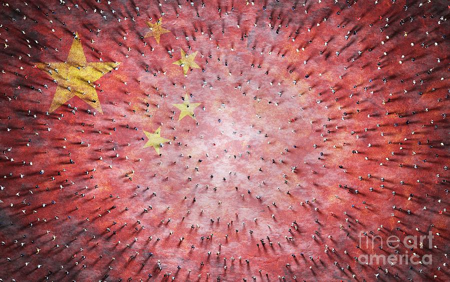 Crowd of people on China flag. Chinese society Photograph by Michal Bednarek