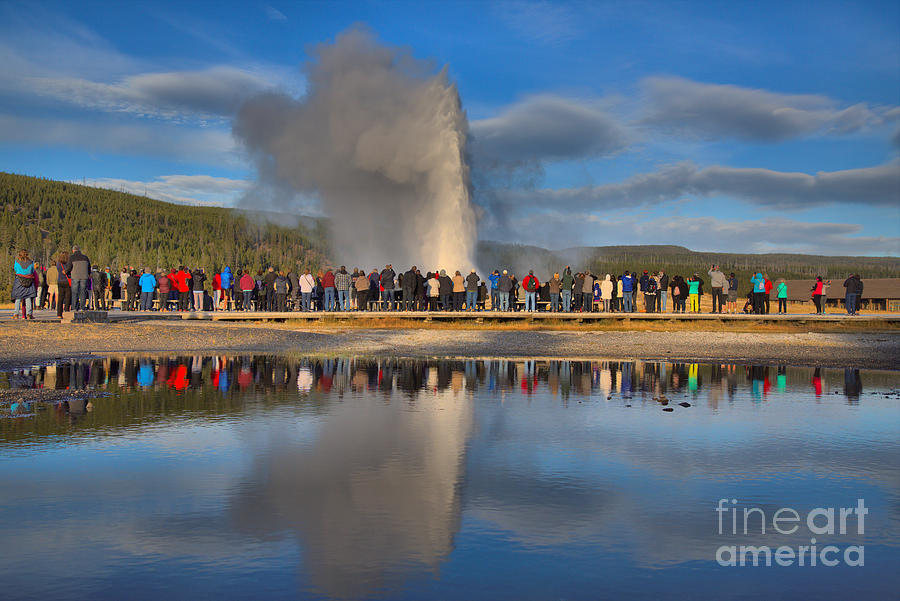 Crowd Reflections Of An Old Faithful Eruption Photograph by Adam Jewell