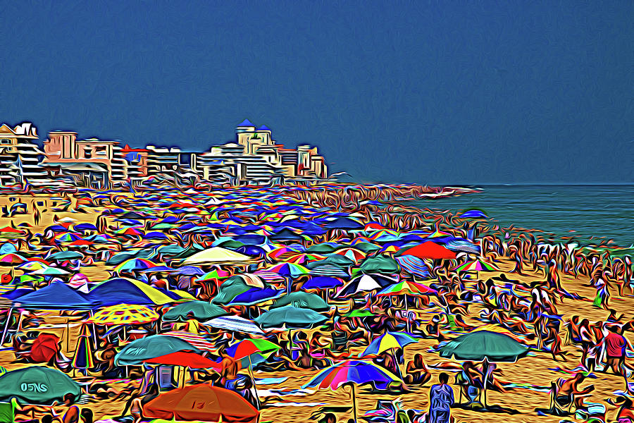 Crowded Beach Expressionism Photograph by Bill Swartwout