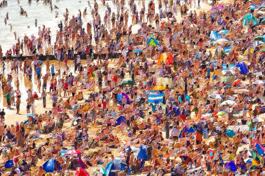 Crowded Beach Sea Landscape 2 Painting by Tony Rubino