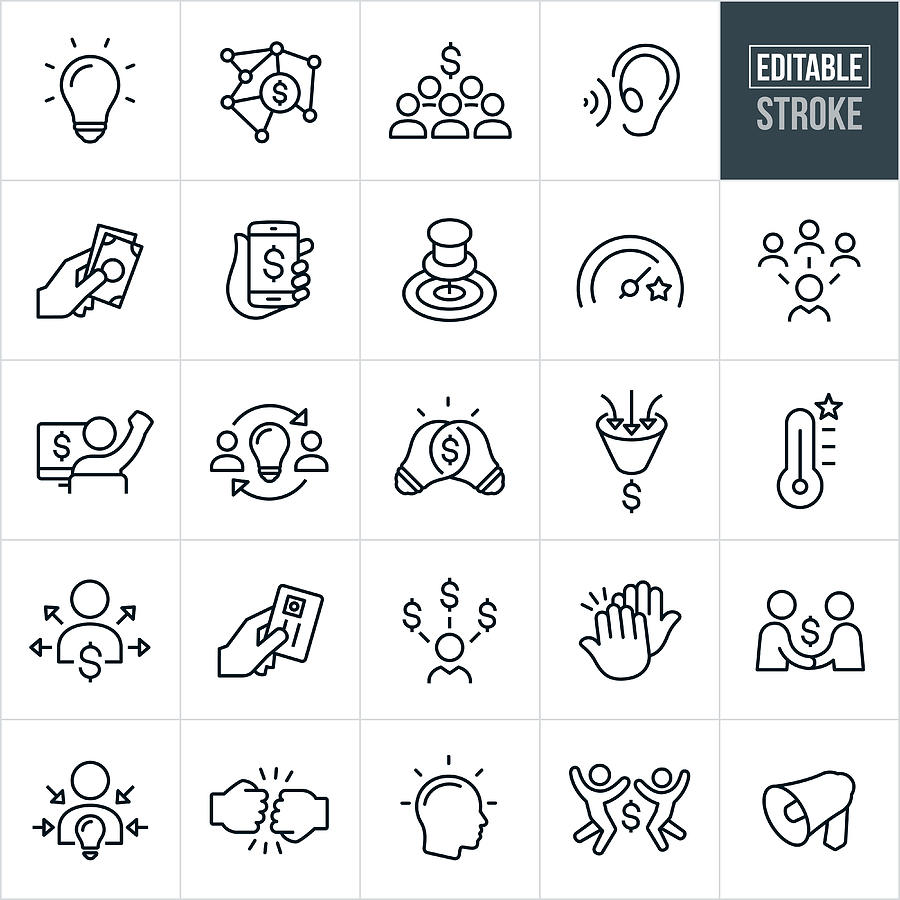 Crowdfunding Thin Line Icons - Editable Stroke Drawing by Appleuzr