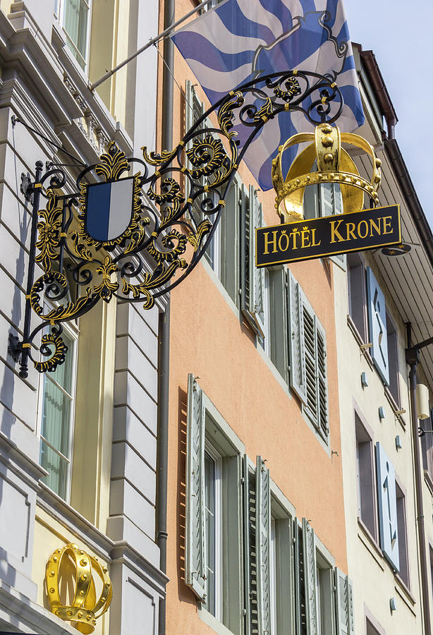 Crown Hotel Lucerne Sign Photograph by Teresa Mucha