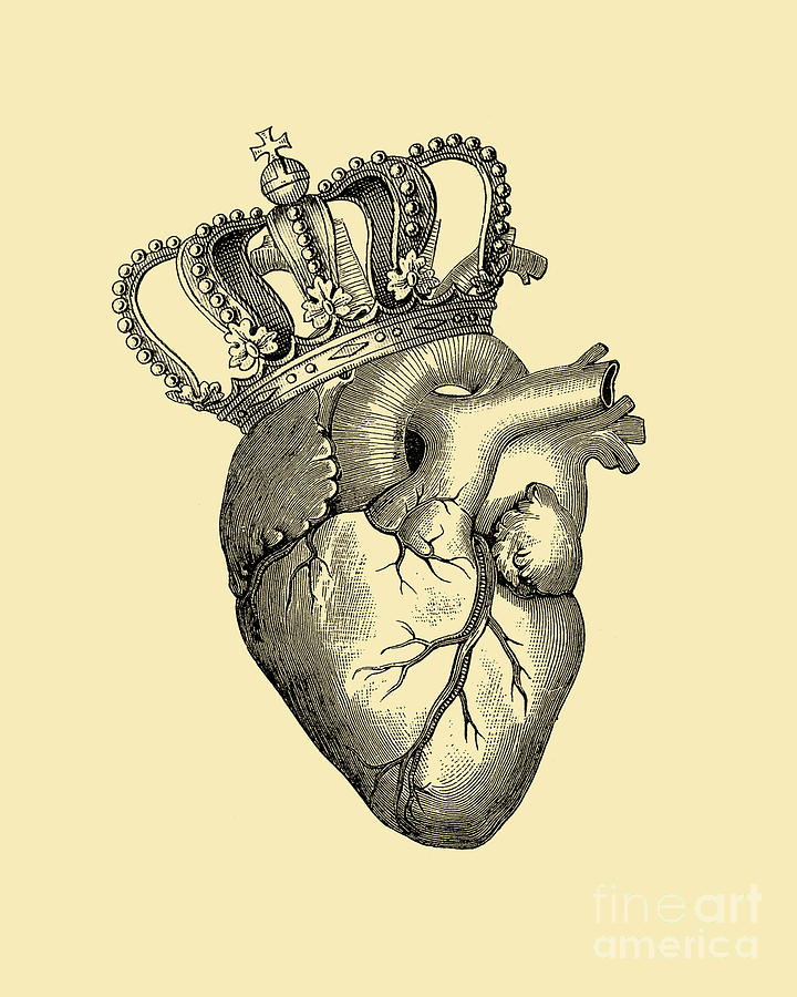 Black And White Digital Art - Crowned Heart by Madame Memento