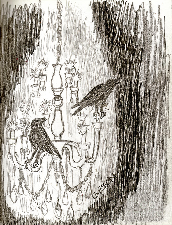 Crow Drawing - Crows On A Candelabra by Genevieve Esson