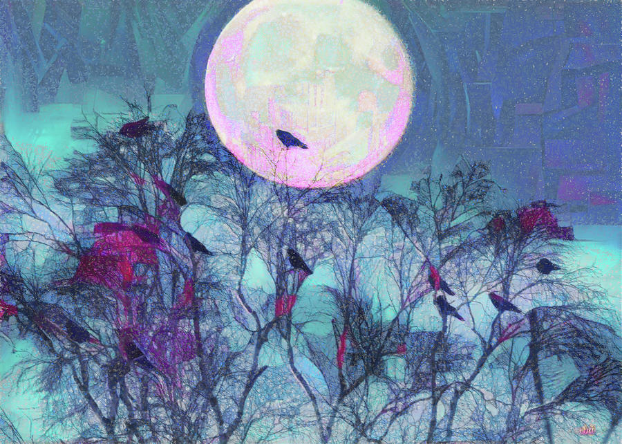 Crows on tree Digital Art by Elaine Berger