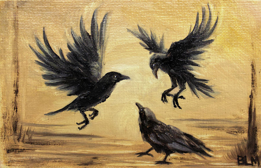 Bird Painting - Crows Take Flight by Brianna Moore