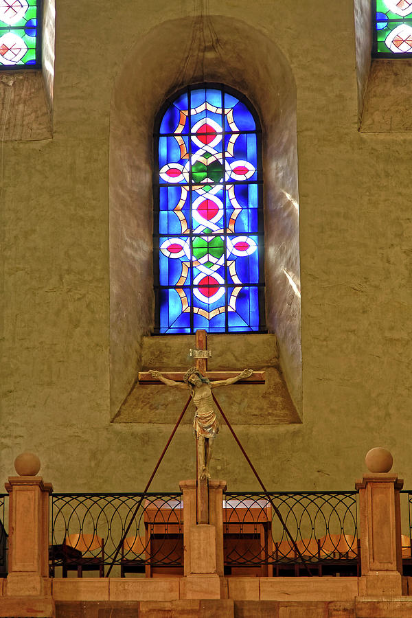 Crucifix Photograph - Crucifix and Stained Glass by Sally Weigand