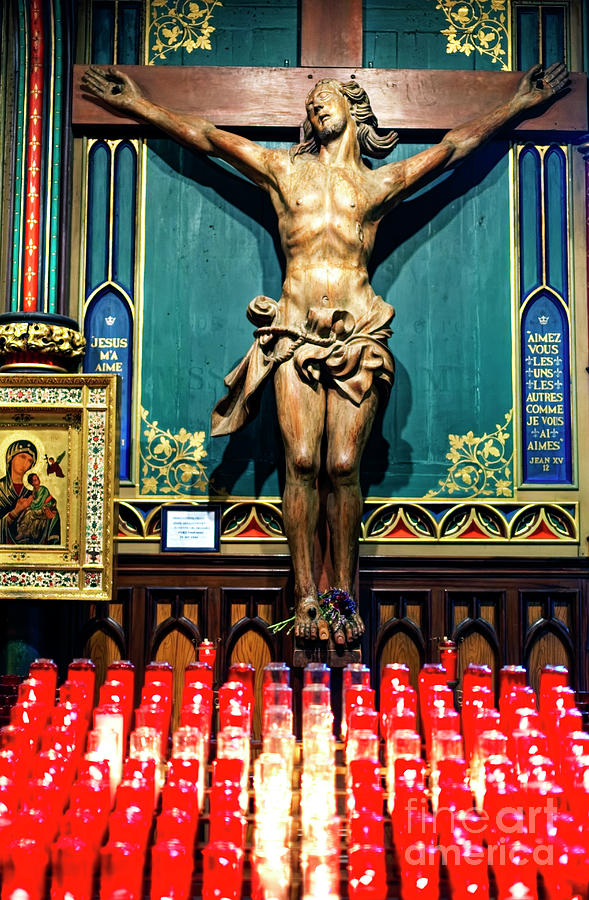 Crucifix at Basilique Notre-Dame de Montreal in Canada Photograph by John Rizzuto
