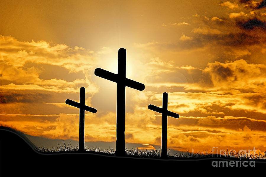 Crucifixion of Jesus Christ Sunset Digital Art by Walter Herrit