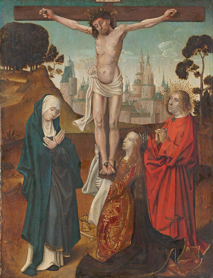 Crucifixion with the Virgin, Mary Magdalen and St John the Evangelist  Painting by Cornelis Engebrechtsz