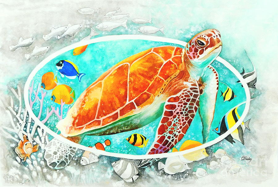Cruisin Sea Turtle Painting by Fine Art By Edie