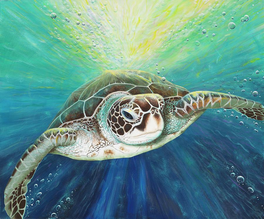 Cruising The Eac, Green Sea Turtle Painting