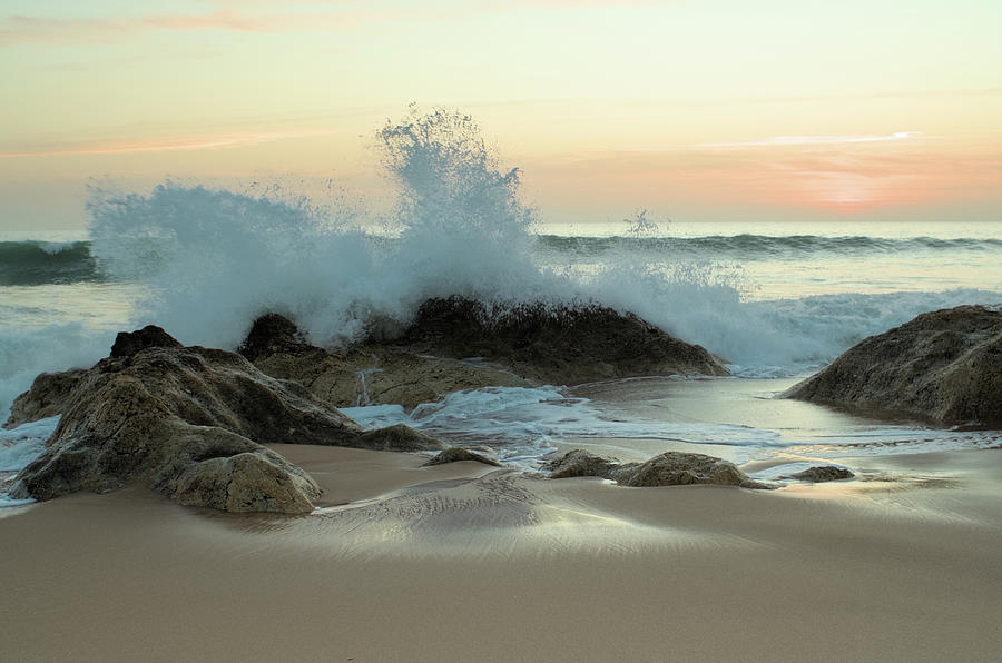Sunset Photograph - Crushing waves in Salgados beach at sunset 3 by Angelo DeVal