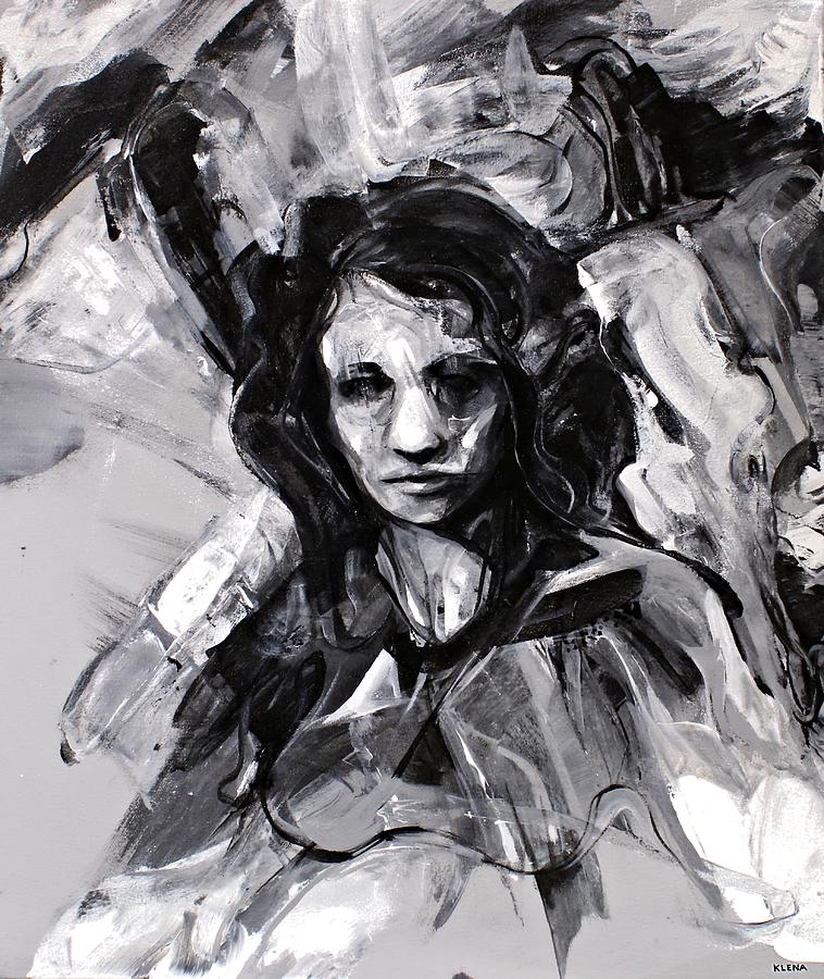 Black And White Painting - Crying in the Dark by Jeff Klena