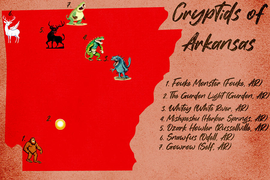 Cryptids of Arkansas Map Digital Art by Hunter Whitman Fine Art America