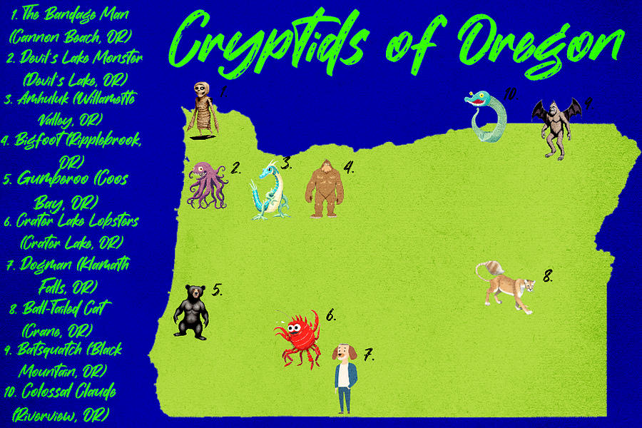 Cryptids of Oregon Map Digital Art by Hunter Whitman Fine Art America