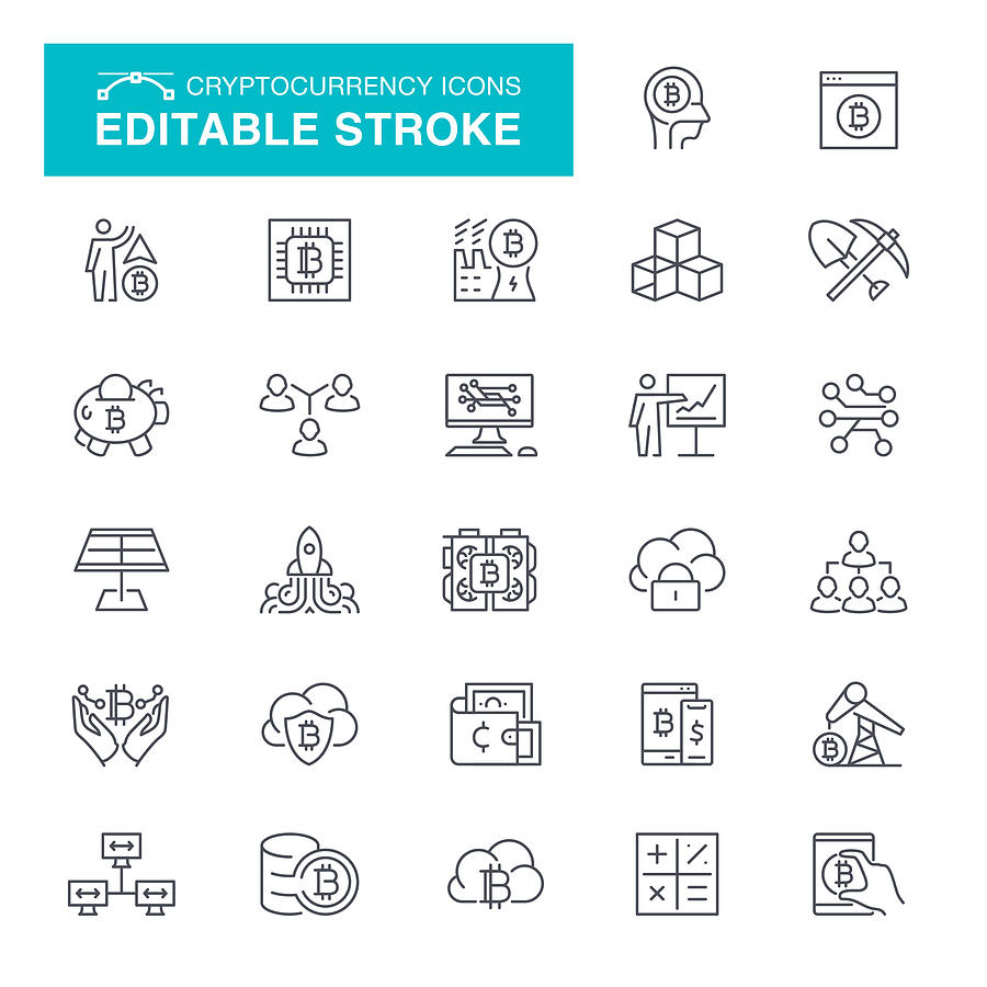 Cryptocurrency Editable Stroke Icons Drawing by Forest_strider
