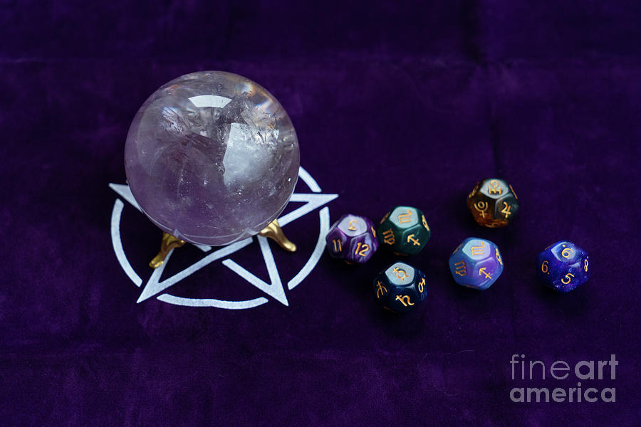 Crystal Ball And Divination Dice Photograph