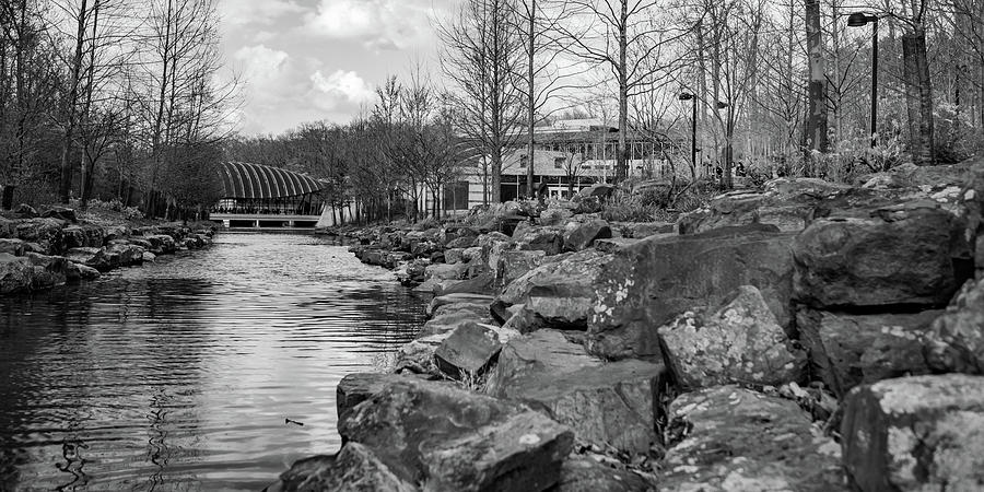 Crystal Bridges Museum Riverscape Panorama In Black and White Photograph by Gregory Ballos