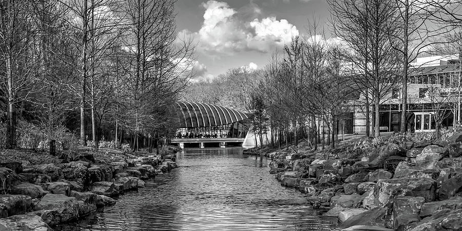 Crystal Bridges River Panorama In Black and White - Bentonville Arkansas Photograph by Gregory Ballos