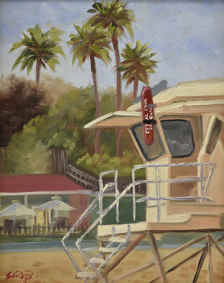 Crystal Cove lifeguard Painting by Elisa Arancibia