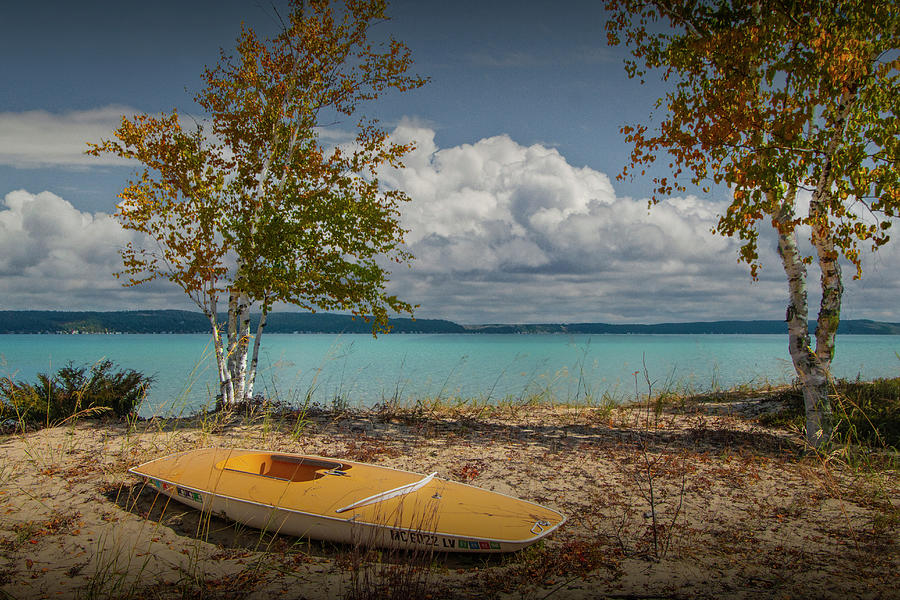 Crystal Lake Shore with Birch Trees and Boat  Photograph by Randall Nyhof
