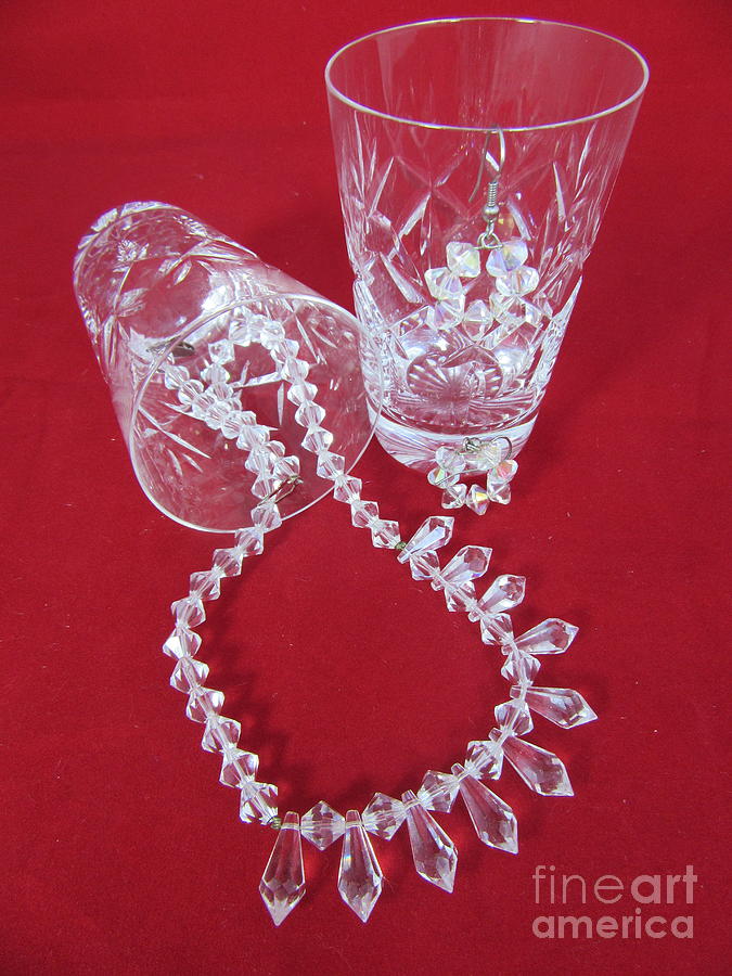 Crystal Necklace And Ear-rings In Cut Glass Tumblers Photograph by Lesley Evered