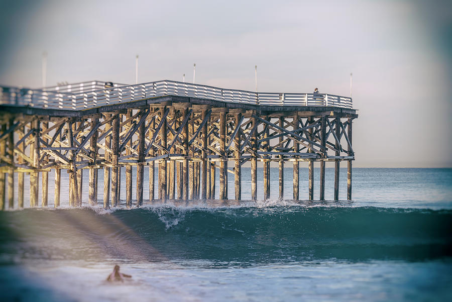 Crystal Pier Winter Surf Vintage Style Photograph by Joseph S Giacalone
