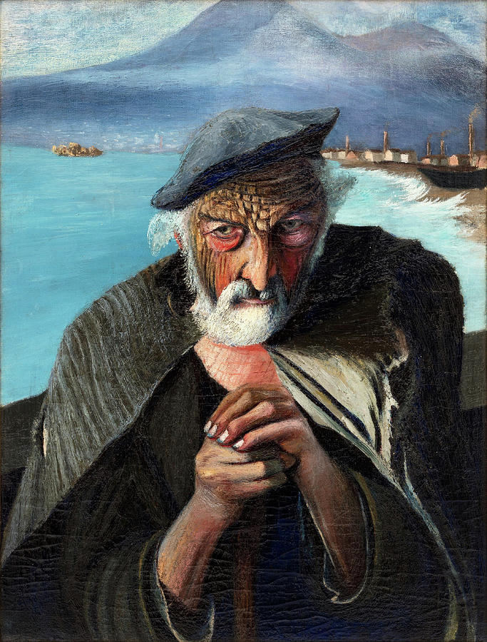 Csontvary paintings - Old Fisherman, portrait on the sea shore Painting by Csontvary Kosztka Tivadar