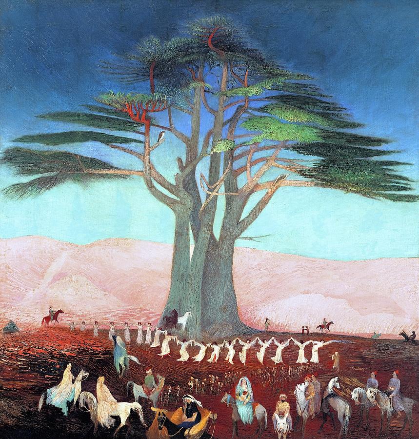 Csontvary paintings - Pilgramage to the lonely cedar in Lebanon, allegoric landscape Painting by Csontvary Kosztka Tivadar