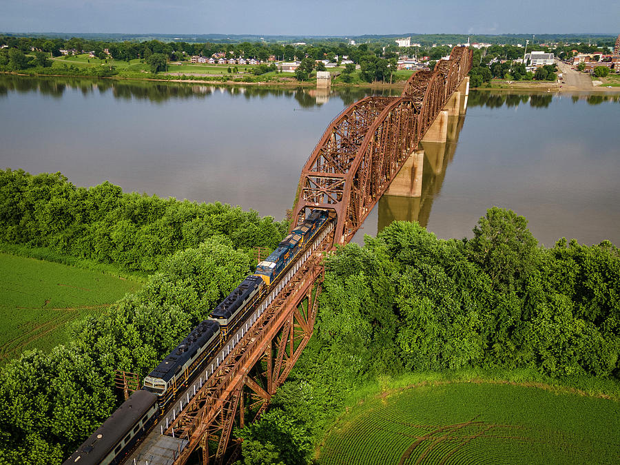 Train Photograph - CST P001 heading over the Ohio River Bridge at Henderson KY by Jim Pearson