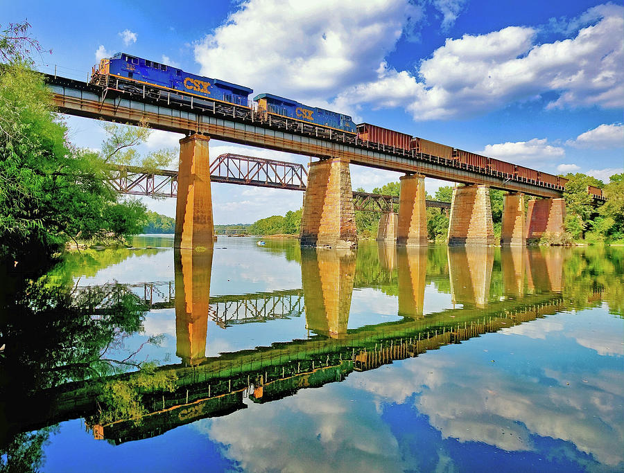 CSX Coal Train Over the Congaree Color Photograph by Joseph C Hinson