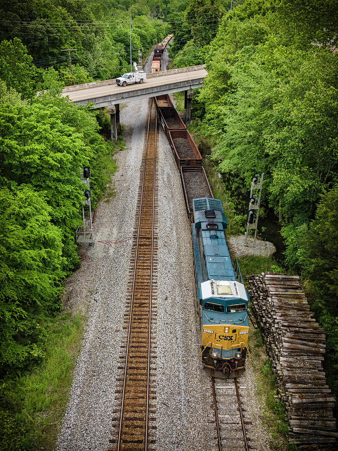 CSX J056 southbound takes the siding at Camden TN Photograph by Jim Pearson
