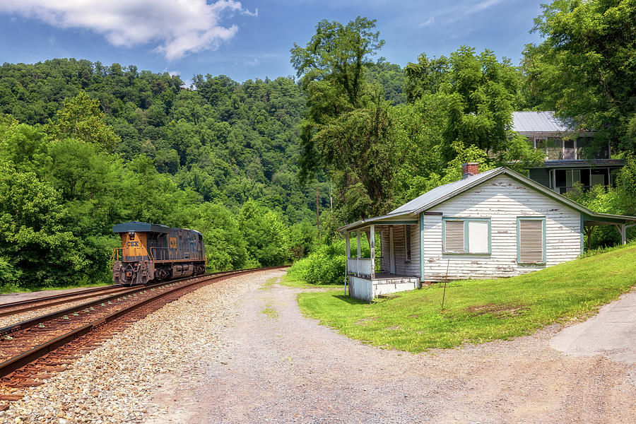 CSX Locomotive by the Marilyn Brown House - Thurmond, WV Photograph by Susan Rissi Tregoning