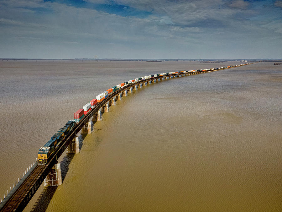 Csx Q025 Southbound Over The Ohio River Floodwaters Photograph
