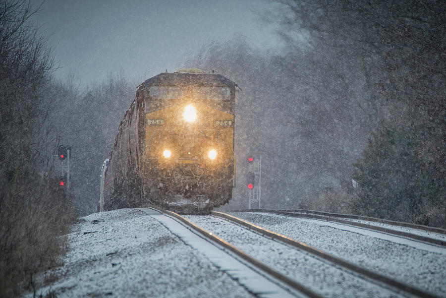 CSX Q503-06 southbound in snow at Crofton Ky Photograph by Jim Pearson
