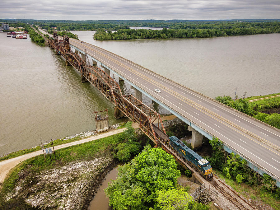 Csx Southbound Work Train Over The Tennessee River At New Johnsonville Tn Photograph
