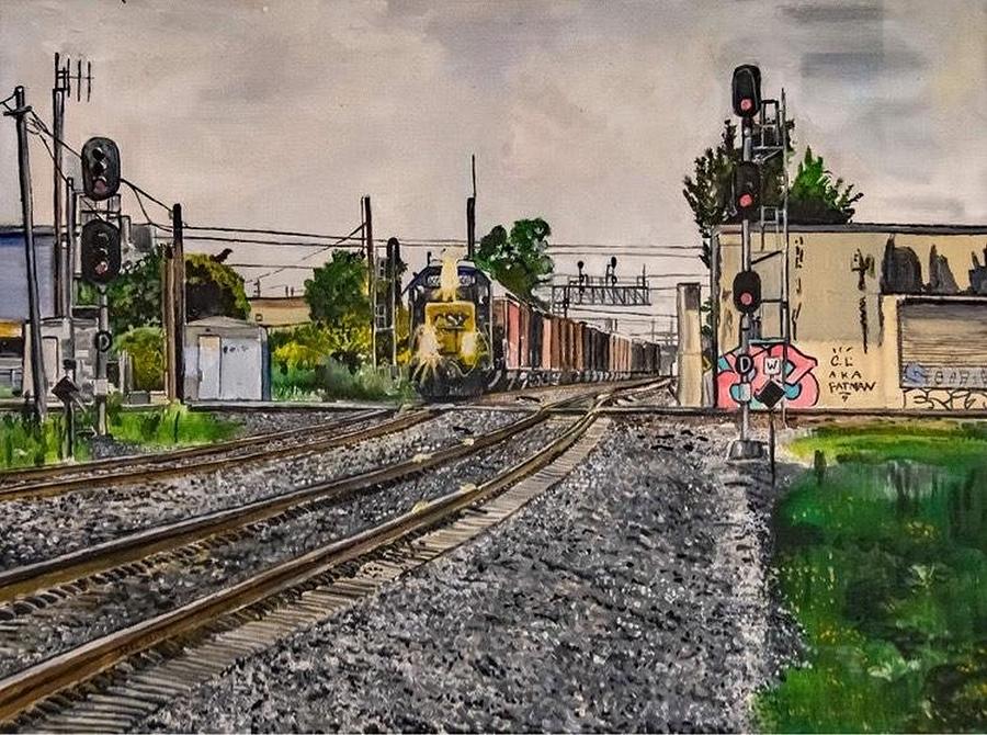 Csx train 0921 crossing Iris Painting by Carel Luis - Fine Art America