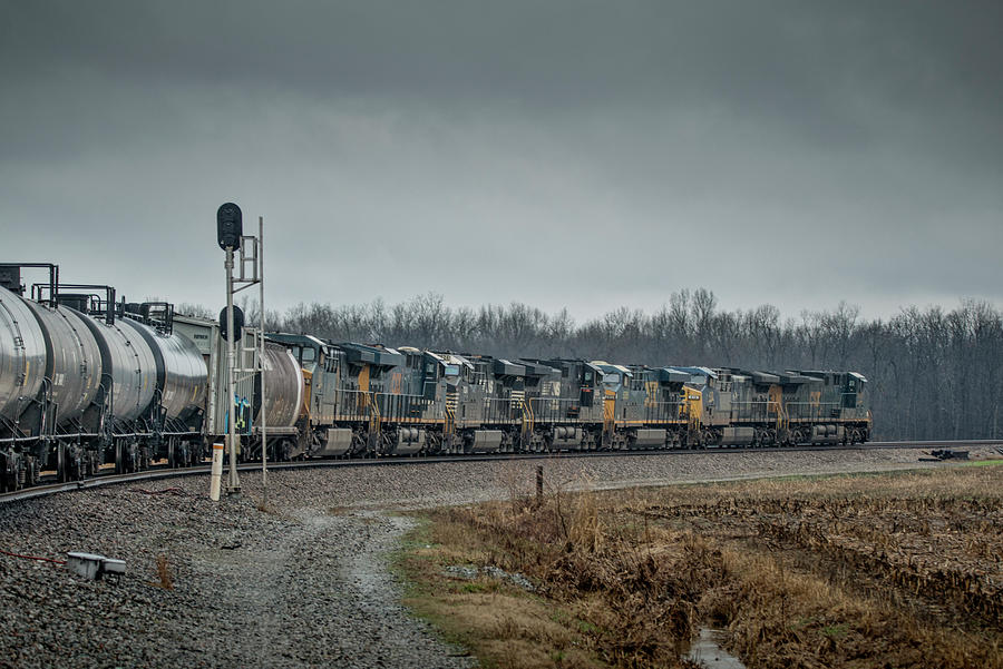 CSX V112 passes the signals at the south end of Breton siding at Breton Kentucky Photograph by Jim Pearson