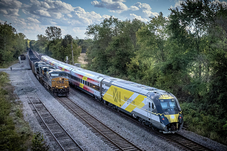 CSX W989 with a Brightline Trainset at Robards Kentucky Photograph by Jim Pearson