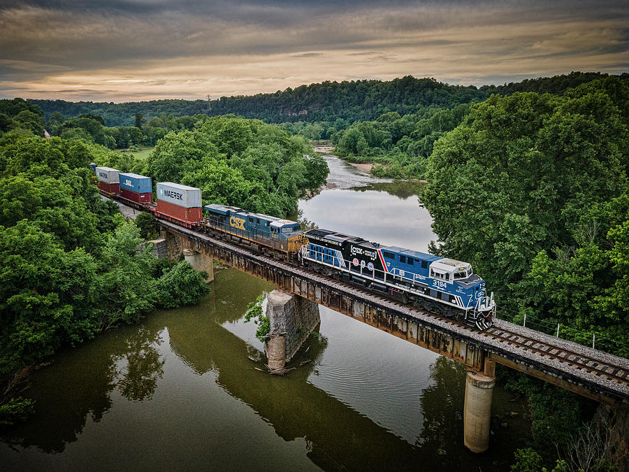 CSXT 3195 Spirit of our Law Enforcement unit at Harpeth River at Pegram Tennessee Photograph by Jim Pearson