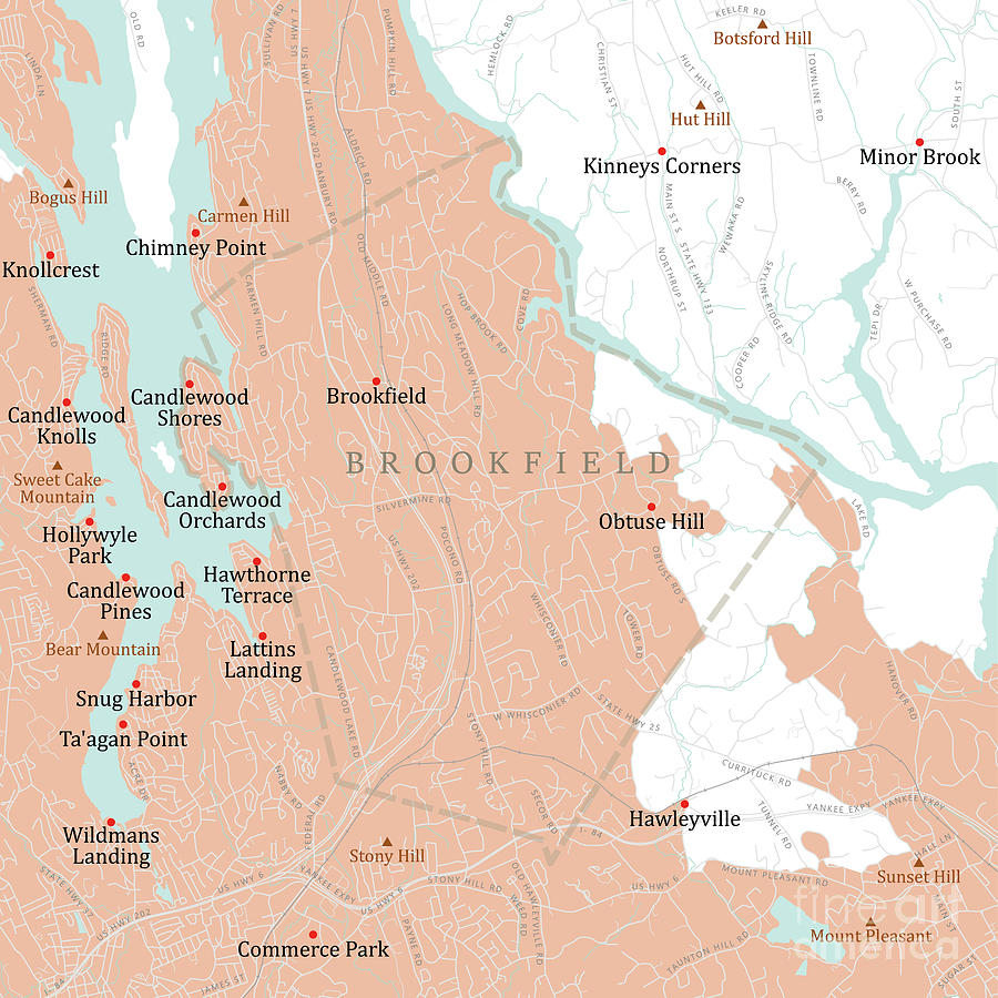 CT Fairfield Brookfield Vector Road Map Digital Art by Frank Ramspott ...