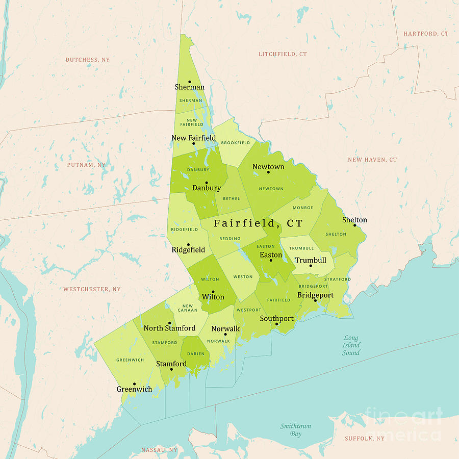 CT Fairfield Vector Map Green Digital Art by Frank Ramspott - Fine Art ...